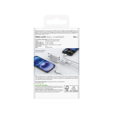 Caricabatterie Da Parete Pro Lite 2 porte USB-A, 10W | Puro