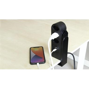 STEFFEN Tischsteckdosenleiste Clamp 3x T13, USB-A+C, Schwarz