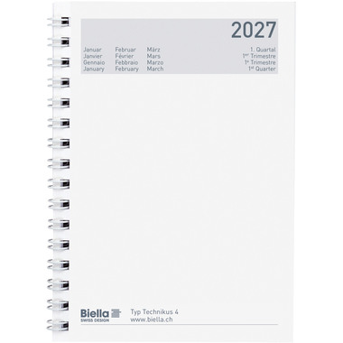 BIELLA Agenda Technikus 4 Wire-O 2027 834141020027U 1T/1S schwarz ML 10.1x14.2cm