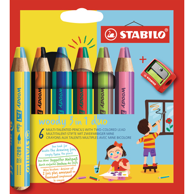 STABILO Crayons couleur Woody 3 in 1 8826-2 Duo, Taille-crayon 6 pcs.