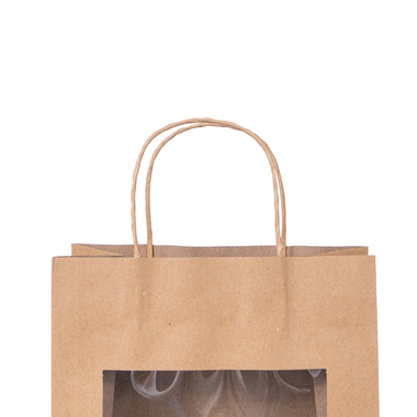 Gift carrier bag with window in brown 115x67x147mm