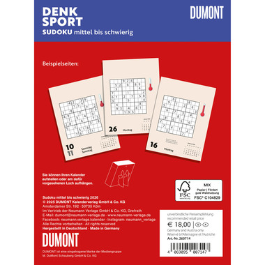DUMONT Sudoku mittel-schwierig 2026 260714 DE 11.8x15.9cm