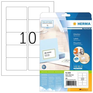 HERMA Etiketten Visitenkartengrösse 5028 weiss, 250 Stk./ 10 Blatt