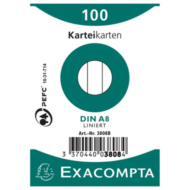 EXACOMPTA Karteikarten liniert A8 3808B weiss 100 Stück