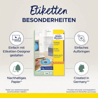 AVERY ZWECKFORM CD-Etiketten 117mm L6015-25 Universal, weiss 25Bl./2Stk.