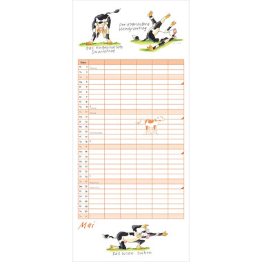 DUMONT Calendrier familial 2026 260668 Yoga Vaches 6 colonnes 22x49cm