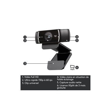 Logitech Webcam C922 Pro Stream, with tripod, Full HD 1080p, USB