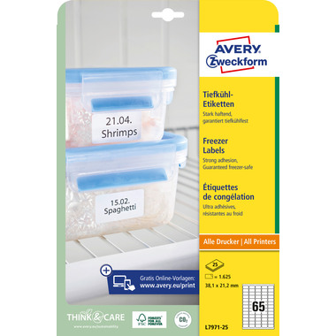 AVERY ZWECKFORM Tiefkühletiketten 38,1x21,1mm L7971-25 1625 Stück