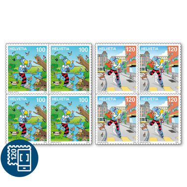 Série de blocs de quatre «Globine» Série de blocs de quatre (8 timbres, valeur d'affranchissement CHF 8.80), autocollant, non oblitéré
