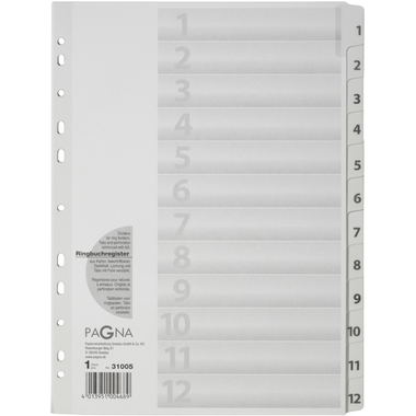 PAGNA Register Karton A4 31005-08 weiss 12-teilig, 1-12