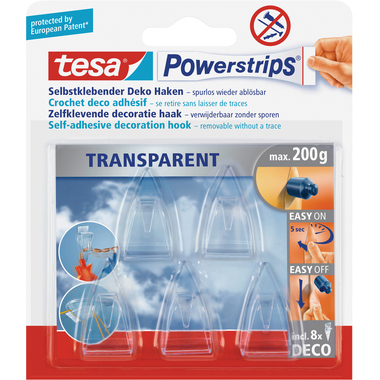TESA Powerstrips Deco Haken 589000001 transparent 5 Haken/8 Strips