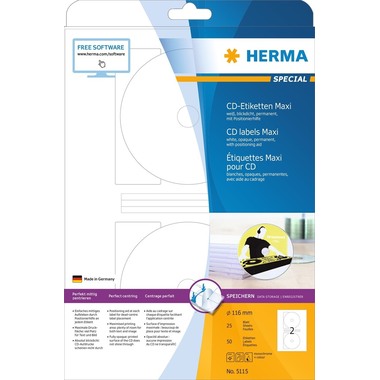 HERMA CD-Etiketten 116mm 5115 weiss 50 St./25 Blatt