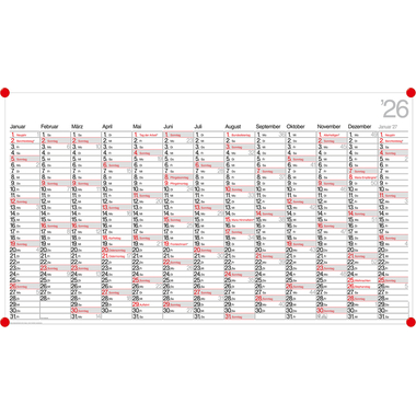 BÜHNER Jahresplaner DE 2026 PO13-CH-R-FS 13M 139x79cm