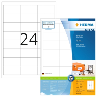 HERMA Universal-Etiketten 66x33,8mm 4614 weiss 4800 St./200 Blatt