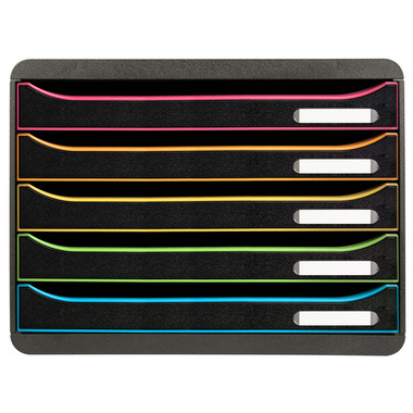EXACOMPTA Schubladenbox Big-Box Plus 308914D schwarz/Harlekin, 5 Schubl.