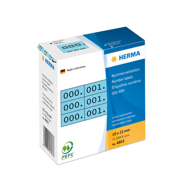 HERMA Numéro triple 22x10mm 4803 bleu, 0-999 1000 pcs.
