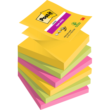 POST-IT Super Sticky Z-Notes R330-6SS-CARN 3-couleurs 6x90 flls. 76x76mm