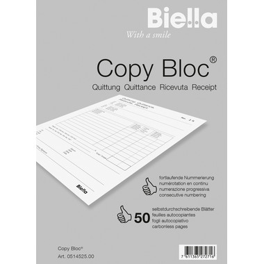 BIELLA Quittung COPY-BLOC D/F/I/E A5 51452500U selbstdurchschreib. 50x2 Blatt