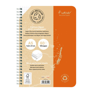 CLAIREFONTAINE Spiralheft Forever A5 68412C ass., kariert, 5mm 60 Blatt