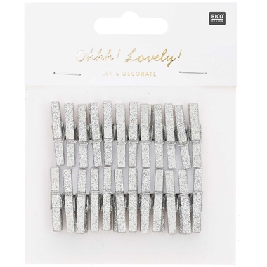 RICO DESIGN Clip decorative glitter 3cm 7040.30.89 silber 24 pezzi