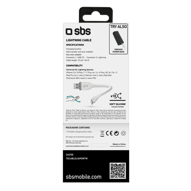 Netz und Ladekabel USB - Apple Lightning mit Schlüsselanhänger | SBS