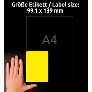 AVERY ZWECKFORM Etiquettes plaques 99,1x139mm L612720 jaune 80 pcs./20 feuilles