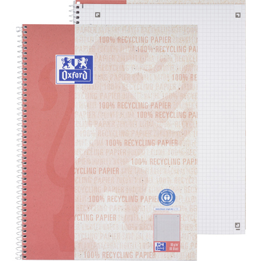 OXFORD Collegeblock Recycling A4 400159358 rot, kariert 5mm 80 Blatt