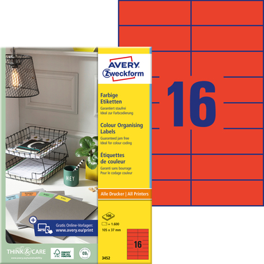 AVERY ZWECKFORM Etiquettes 105×37mm 3452 rouge 1600 pcs.