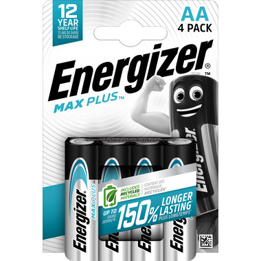 Energizer Battery Max Plus Mignon (AA), 4 pcs 4 pack of Energizer Max Plus AA batteries, Alkaline