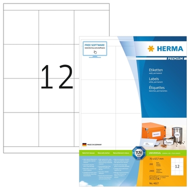 HERMA Etiketten Premium 70×67,7mm 4617 weiss 2400 Stück