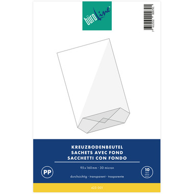 BÜROLINE Kreuzboden Beutel 95×160mm 423001 transparent 10 Stück
