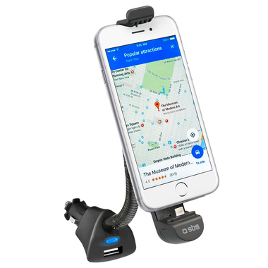 Support automobile avec connecteur lightning et port USB pour iPhone jusqu'à 5,5 po | SBS