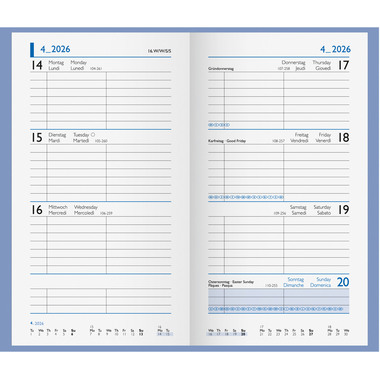 BIELLA Taschenagenda Colorful 2026 830760050026U 1W/2S blau ML 8.7x15.3cm