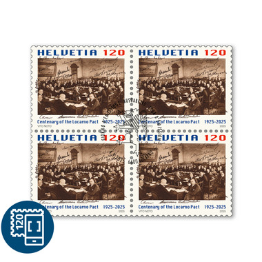 Block of four «100 years Locarno» Block of four (4 stamps, postage value CHF 4.80), gummed, cancelled