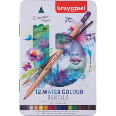 BRUYNZEEL Aquarellfarbstifte Expression 60313012 12 Farben Metalletui