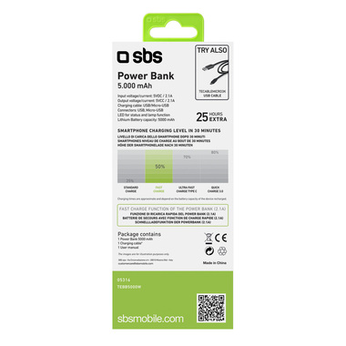 Batterie de secours de 5 000 mAh avec torche