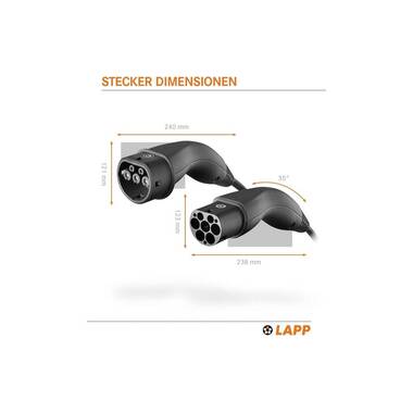 Lapp Ladekabel für Elektroauto Typ 2, 7.4kW, 32A, 5 m, Schwarz