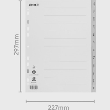 BIELLA Separatori PP A4 47141390U grigio Jan-Dez TE