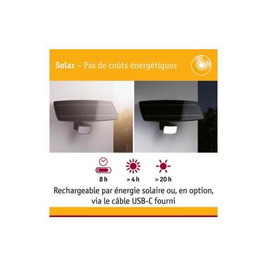 Paulmann Projecteur solaire Flotas avec détecteur de mouvement IP65 3000K 700 lm