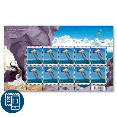 Briefmarken CHF 1.20 «100 Jahre Natur- und Tierpark Goldau», Kleinbogen mit 10 Marken Bogen «100 Jahre Natur- und Tierpark Goldau», selbstklebend, ungestempelt