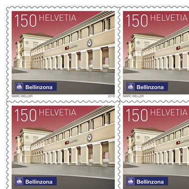 Briefmarken CHF 1.50 «Bellinzona», Bogen mit 10 Marken Bogen Schweizer Bahnhöfe, selbstklebend, ungestempelt