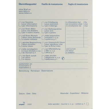 SIMPLEX Blocco p. trasmissioni rec. A6 13222 trilingue D/F/I 70 fogli