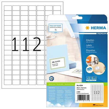 HERMA Étiquettes PREMIUM 25.4x16.9mm 4334 blanc,perm. 2800 pcs./25 flls.