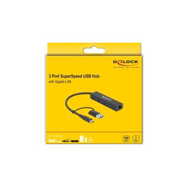 Delock USB-Hub 3.0 Tipo-C + LAN