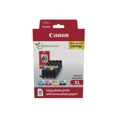 CANON Photo Value Pack XL BKCMY CLI-551BKCMY PIXMA iP7250 PP-201 50Bl.