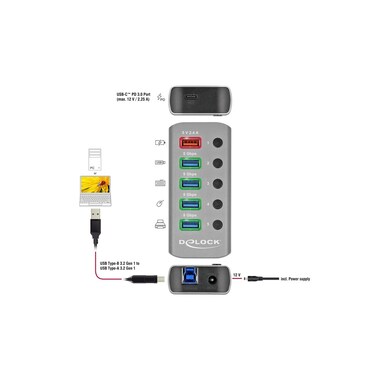 Delock USB Hub 63263 USB 3.0 - 4x USB-A / 2x Charging Port