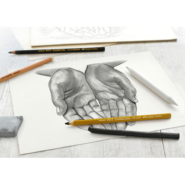 FABER-CASTELL Zeichenset Kohle 114002 Pastell weiss medium, 7 Stk