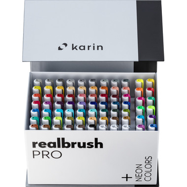 KARIN Real Brush Pen Pro 0.4mm 31C13 Mega Box, 3 Blender 72 pièces