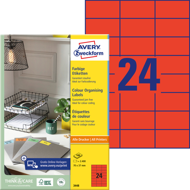 AVERY ZWECKFORM Etiketten 70×37mm 3448 rot 2400 Stück