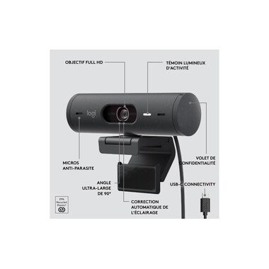 Logitech Webcam Brio 500 Grafite